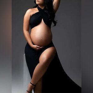 MommyKnows - Elegant Black Maternity Maxi Dress, Large